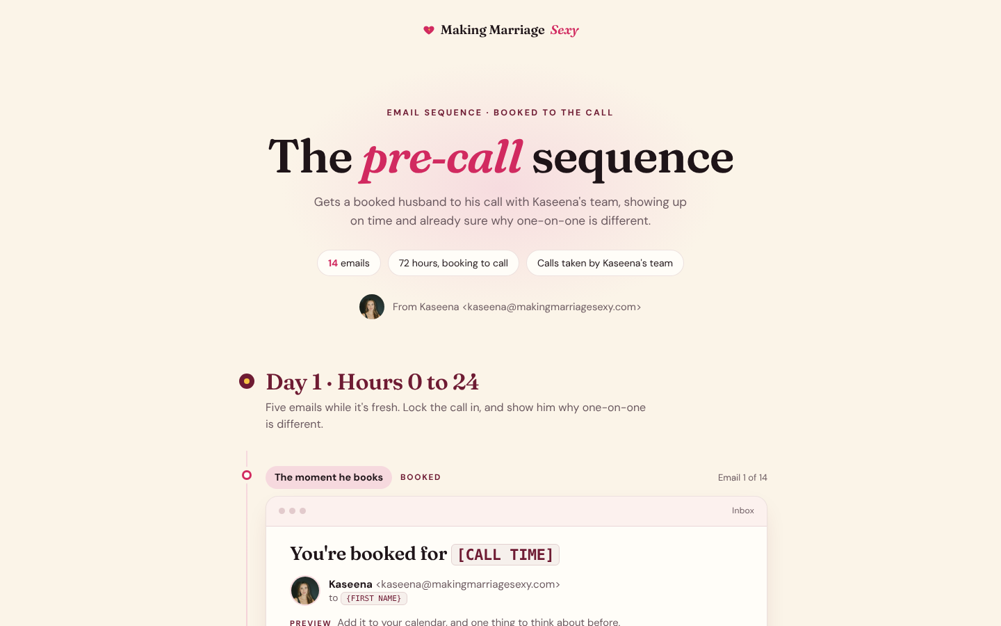 Pre-call email sequence preview