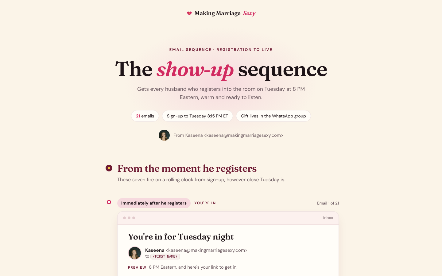 Pre-webinar email sequence preview